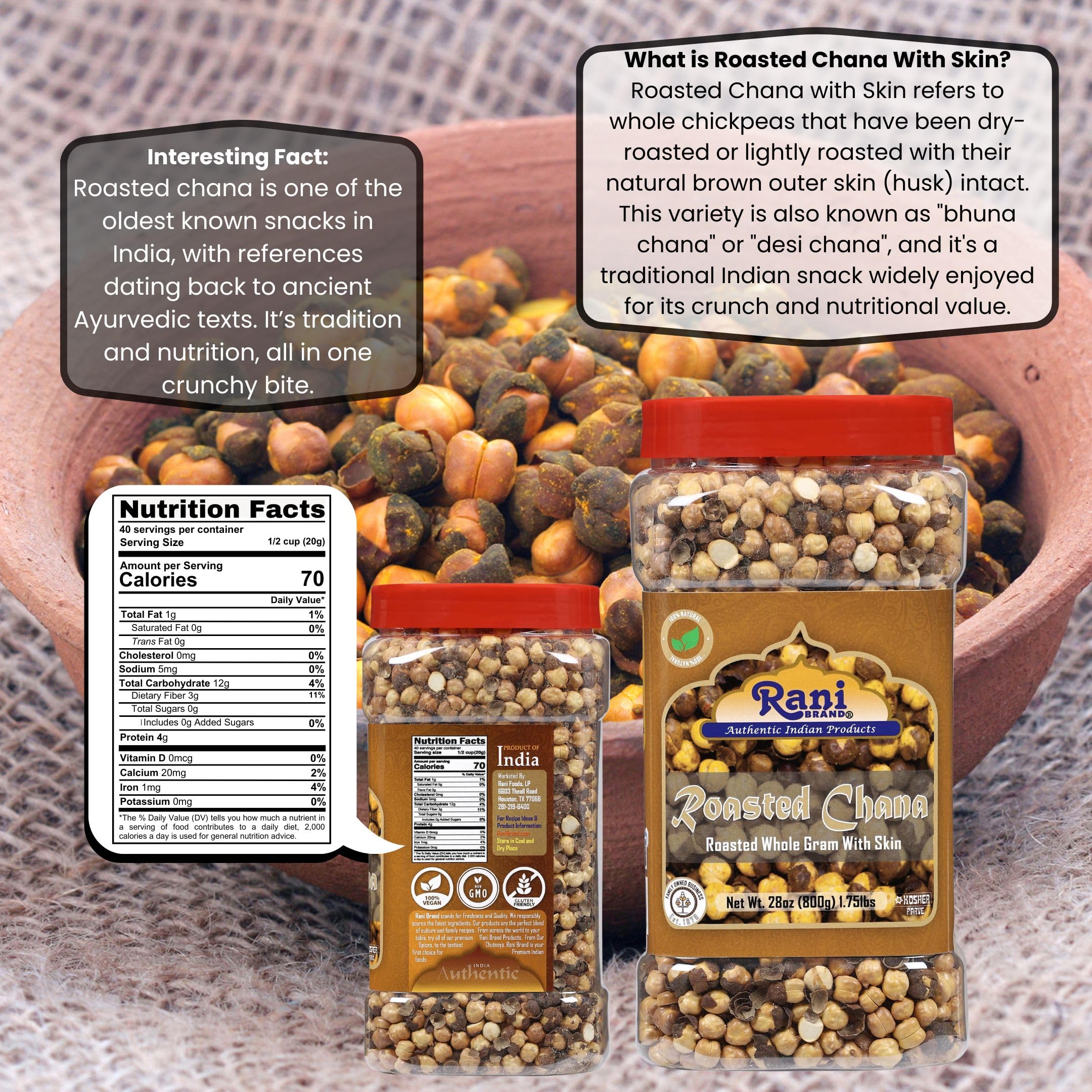 Amazon.com : Rani Roasted Chana (Chickpeas) Plain Flavor 28oz
